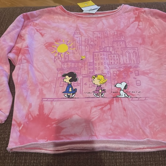 APPAMAN girls Peanuts Slouchy Sweatshirt Light Pink Tie Dye - Picture 5 of 11